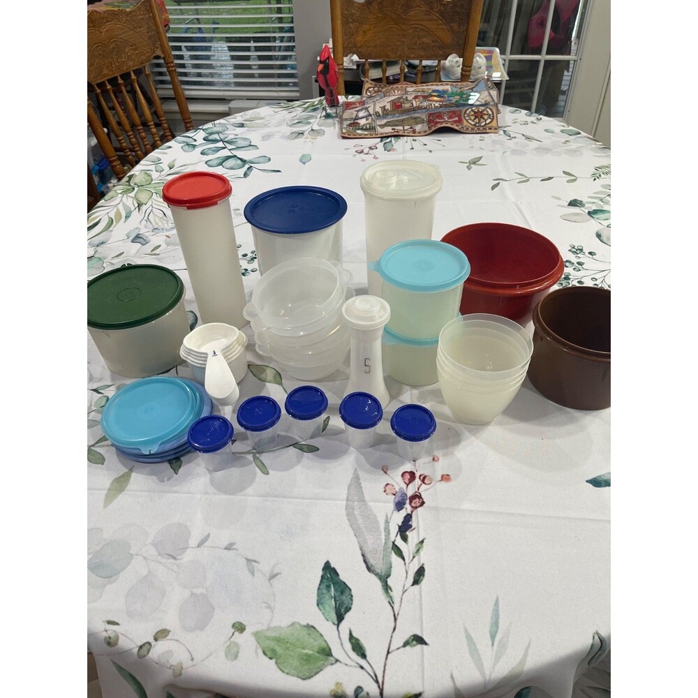 Vintage Tupperware 41 Pc Mixed Lot Bowls Containers Lids Cups Canisters